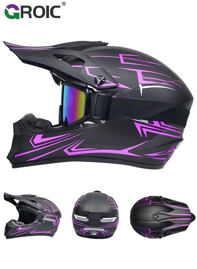 Motorcycle Helmet, Matte Black with Purple Graphic, Helmet for Street and Track Riders, Ventilation and Safety Design, Lightweight Helmet for Men and Women, Motorbike and Electric Bike Riding